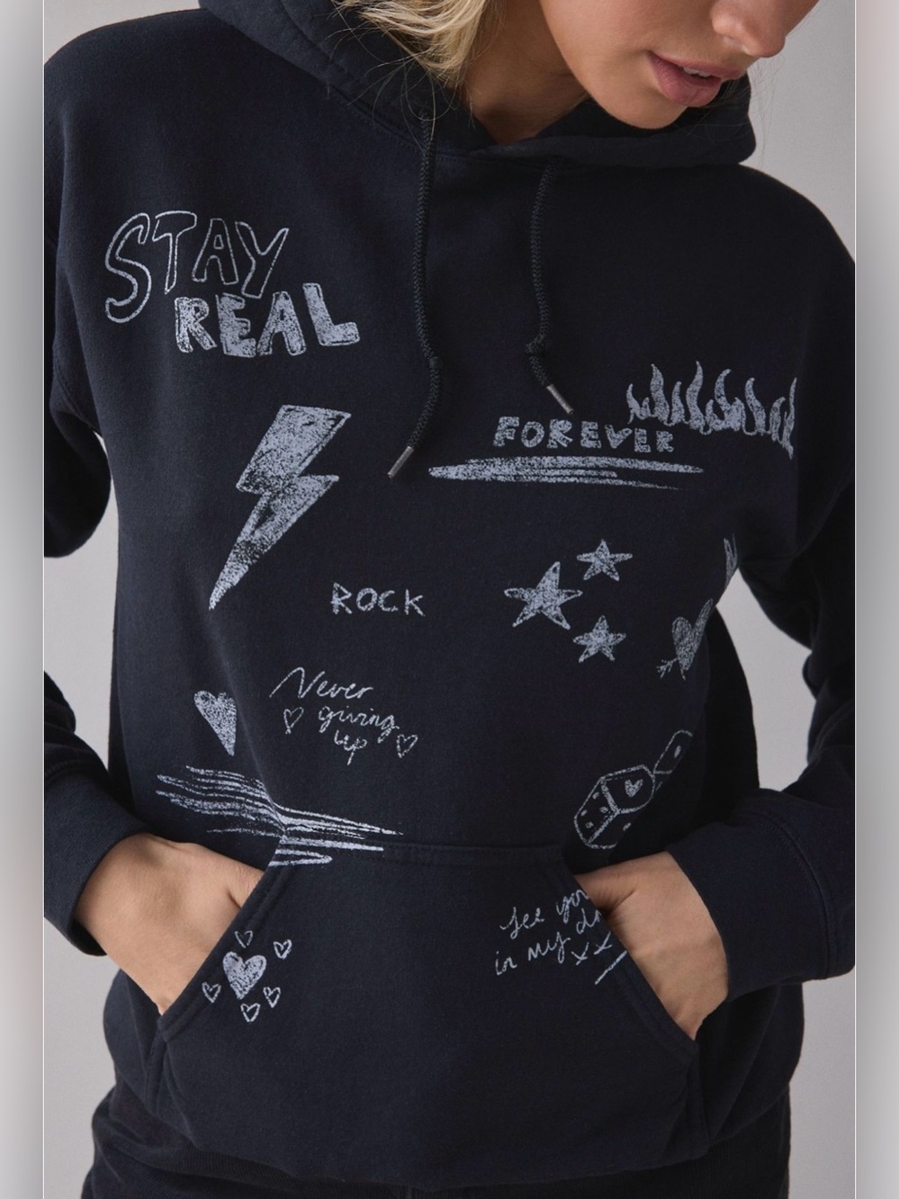 NWOT Urban Outfitters Scribble Art graphic pullover hoodie sweatshirt S